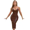 Basic Casual Dresses Latex Dress Women Pvc Suspenders Halter Tight And Calf Belly Patent Leather Fashion Back Split Sexy Prom Part Dhjsc