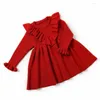 Meninas vestidos de malha vestido 2023 Autumn Roupos de inverno Lattice Kids Beby Baby para Princess Cotton Warm Christmas