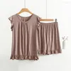 Women's Sleepwear Modal Lace Edge Design Tank Top With Shorts Two Piece Set Pajamas Wood Ear Clothes Loose Thin Summer Pyjama