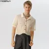 Männer Casual Hemden INCERUN 2023 Männer Hemd Mesh Spitze Solide Transparente Revers Kurzarm Button Up Kleidung Streetwear Sommer Sexy Camisas