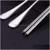 Dinnerware Sets Outdoor Picnic Portable Stainless Steel Tableware Set Activity Travel Three-Piece Fork Spoon Chopsticks With Pp Box Dh7Os