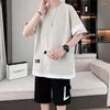 Men's Tracksuits Summer Two Piece Short Sleeve T-Shirt And Shorts Sets Plus Size M-4XL Outwear Solid Top Tees&Knee-Length Pants Suits