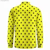 Men's Casual Shirts Yellow Polka Dot Shirt Autumn Black Spots Print Casual Shirts Harajuku Blouses Long Sleeve Print Clothing Plus Size T230714