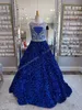 Iridescent Girl Pageant Dress 2024 Velvet Sequin Beading Jewel Little Kid Birthday Formal Party Gown Ballgown Toddler Teens Preteen Floor-Length Rouge Royal-Bleu