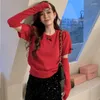 Женские свитеры вязаные урожая Топоры Женщины Пуллеры Spring Red Korean Fashion Pufpy Ryeves повседневные вязаные крышки рукава 2023