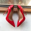 Chaussures habillées rouge brillant femmes côté V coupe bout pointu talon haut Sexy dames fête formelle grande taille 33-45