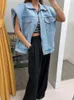 Kadın Yelekleri Kadınlar Vintage Yıkanmış Omuz Pedi Tasarım Yelek Kolsuz Kot Palto Street Giyim Ladies Fermuar Denim Yelek Ceket Dış Giyim