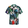 Men's Casual Shirts Hawaiian Shirt Guitar Print Creative Beach Short Sleeve Summer Button Up Patchwork Tops 3D