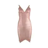 Abiti casual Summer Women Bodycon Bandage Dress Vestidos Arriva Pink Foil Print Black Runway Celebrity Party V Cut