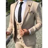 Costumes pour hommes Beige personnalisé Slim Fit pour mariage 3 pièces Style italien marié smoking affaires costume formel 2023