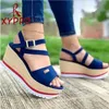 Gai Women Wedge Summer Peep Toe Plus Size 43 Female Shoes Solid Color Backstrap Bekvämt Casual Women's Sandals 230713
