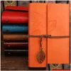 Anteckningar Vintage Studenter Bandage Notebook Solid Color Pu er Leather Journal Travel Diary Books Retro Notepad Note Book Stationery G DHV0L