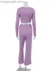 Women's Two Piece Pants Fantoye Knit V Neck Drawstring Women Two Piece Sets Purple Long Sleeve High Waist Female Spring Loose Casual Fashion Streetwear T230714