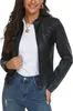 Jaquetas femininas de couro sintético moda com zíper para motocicleta curta PU Moto Biker Outwear casaco justo justo