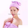 Serviette Coral Fleece Bath Hat Magic Hair Séchage à sec Turban Wrap Absorption d'eau Quick Cap Cute Bow Make Up Dbc Drop Delivery Home Gar Dh68H