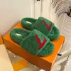 Womens Slippers fluffy slipper Ladies wool Slides Winter fur Fluffy Furry Warm letters Fuzzy Inverted triangular iron sheet Girl Flip Flop flat mule Slipper