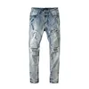 Jeans Mens Designer för Pants Man White Black Rock Revival Biker Pant Broken Hole Brodery Hip Hop Denim Pantalones