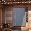 Cortina Estilo Japonês Azul Profundo e Branco com Padrão de Ondas para Porta Tecido de Linho Divisória Curto