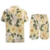 Heren Trainingspakken Gele Bloemenprint Heren Sets Groen Blad Casual Shirt Set Vintage Vakantie Shorts Zomer Patroon Pak 2 Stuk Kleding Plus