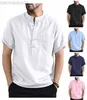 T-shirts pour hommes taille américaine homme solide blanc bleu T-shirts 2023 été nouvelle vente chaude hommes coton lin mélangé polos à manches courtes S-2XL L230713