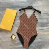 Moda de banho feminina monokini com letras completas sexy estampada sem costas maiô marca maiô com decote em V peça única