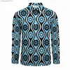 Chemises décontractées pour hommes Style rétro des années 70 Chemises décontractées Hommes Vintage Bleu Motif Chemise À Manches Longues Vintage Élégant Blouses Printemps Personnalisé Top Plus La Taille T230714