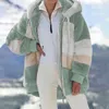 QNPQYX hiver femmes en peluche manteau mode à capuche vestes à glissière décontracté surdimensionné couture Plaid fausse fourrure chaude dames Parka veste