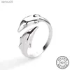 Genuine 925 Sterling Silver Smooth Surface Cute Animal Dolphin Adjustable Ring Fine Jewelry For Women Party Bijoux Gift L230704