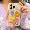 Корея Симпатичная вышивка Тюльпан цветы телефона для iPhone 14 13 12 11 Pro Max 14 Pro Lovely White Soft Shock -Resee Silicone Cover L230619