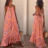 Casual Dresses Spaghetti Strap Dress Elegant Women's Sexy Maxi 2023 Summer Fashion Print Backless Loose African Clothing Vestido