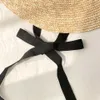 Geniş Memlu Şapkalar Kova Şapka Rafya Boater 15cm 18cm Saman Düz Kadın Yaz Beyaz Siyah Şerit Kravat Güneş Plaj Kapağı 230713