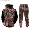 Fatos de treino masculinos Deer 3D Full Print Harajuku Hoodies Calças de treino 2 peças Moda feminina Casual Pulôver Conjunto de moletons Roupas femininas Ternos T230714