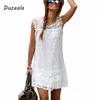 Купальники Duzeala, горячее летнее пляжное платье, сексуальное женское повседневное пляжное короткое платье без рукавов с кисточками, однотонное белое мини-кружевное платье