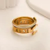 Designer Brand Double Letters Ring Gold Stainless Steel Letter Band Rings Crystal Rhinestone Fashion Women Men Wedding Jewelry Party Gifts Size 6/7/8/9