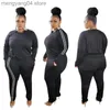 Dwuczęściowe spodnie kobiet Adogirl XL-5xl Women Stripe Dwuczęściowy zestaw bluzy z długim rękawem Pockets Spodnie Jogging Suit żeńskie torby T230714