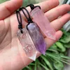 Pendanthalsband Big Bullet Pendulum Natural Stone Necklace Amulet Amethysts Fluorit Lapis Obsidian Pink Quartz Crystal Healing 230714