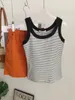 Damen-Tanktops, Sommer-Stretch, schmal geschnitten, gestreift, Tank-T-Shirt, Damen, Kontrastfarbe, Baumwollmischung, bequemes, lässiges Leibchen-Top