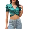 Camicette da donna Camicie da donna Front Cross Hollow Out Crop Top Camicia slim fit Puff manica corta con scollo a V Camicetta causale Top Camisas