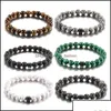 Braccialetti con fili di perline Gioielli 8Mm Pietra lavica nera Howlite Occhio di tigre Bracciali con perline di ematite Bracciale con diffusore di oli essenziali per W Dhlgs