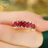 Cluster Rings Aazuo 18K Solid Yellow Gold Natrual Ruby Real Diamonds Lovely Lines Ring Gifted For Woman Wedding Day Deluxe Banquet Party