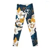 Active Pants Bleu Marine Et Or Peony Blossom Seamless Pattern Leggings Womens Sport Legging Women