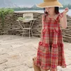 Girl Dresses Toddler Girls Plaid Bow Lace Up Dress Sleeveless Daily Leisure Holiday Children Place Big Wedding Tie