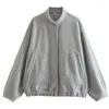 Women's Jackets Xylocarp QL0004 Women Winter With Buttons Bombers Grey Long Sleeves Coat Lady Warm Pockets Outwear