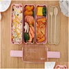 Lunch Boxes Bags Kitchen 900Ml Microwave Box Wheat St Dinnerware Food Storage Container Children Kids School Office Portable Bento D Dhpel