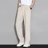 Pantaloni da uomo Uomo Seta di ghiaccio Casual Lungo Elastico in vita Bottoni Tasche Pantaloni da lavoro sottili drappeggiati a gamba larga dritti