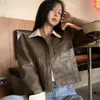 Women's Jackets Pu Motorcycle Leather Jacket Female Autumn 2023 Korean Chic Contrast Color Tops Lapel Short Loose Long Sleeve Cool Coats