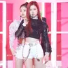 المسارات النسائية Kpop Girl Group Rose Dance Black Slim Vest الترتر الطويل الأكمام القصيرة تي شيرت Hip Hop Whit