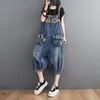 Women's Jeans Fashion Streetwear Print Denim Overalls For Women Dungarees Straps Baggy Rompers Pants Loose Wide Leg Jumpsuit Q132