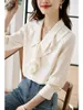 Women's Blouses 2023 Shirts Blouse For Women Long Sleeve Korean Fashion Silk White Shirt OL Woman Solid Pullover Ladies Tops