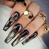 False Nails 3D Fake Accessories Long French Coffin Tips Speckled Ink Halo Dyeing Manicure Faux Ongles Press On Acrylic Nail Set